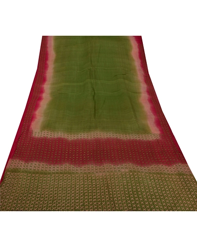 Sanskriti Vintage Saree 100% Pure Silk Hand Beaded Green Fabric 5 Yd Craft Sari, PS-50817-Green-Hand Beaded-100% Pure Silk-8