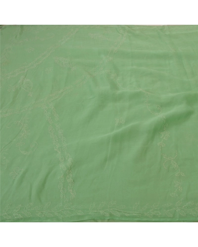 Sanskriti Vintage Indian Sarees Blend Cotton Handmade Chikankari Sari Fabric, PS-50880-Green-Thread Work-Blend Cotton-2
