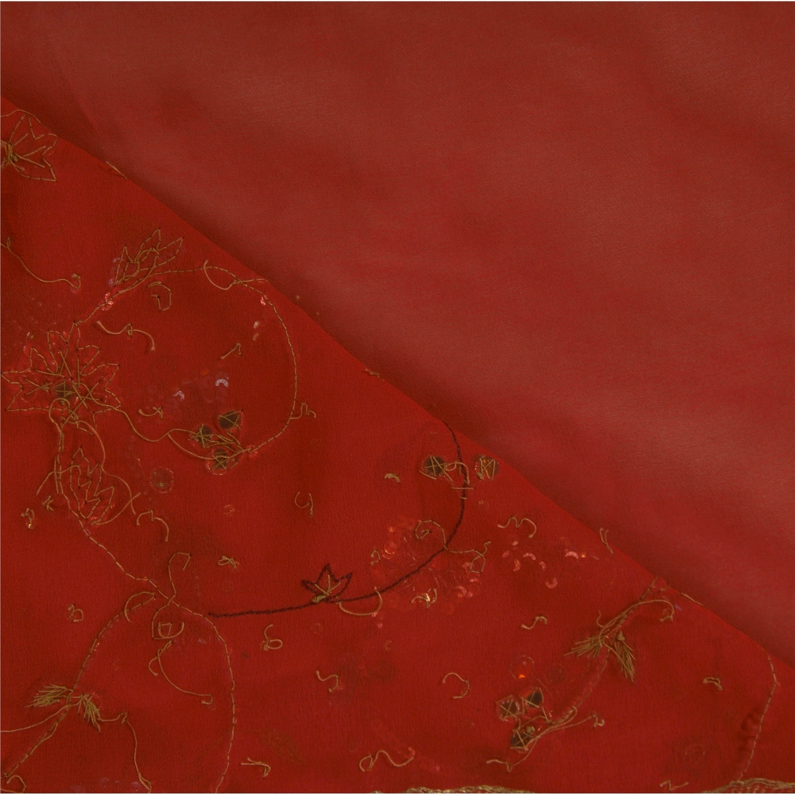 Sanskriti Vintage Red Sarees Pure Georgette Silk Hand Beaded 5 Yard Fabric Sari, PS-51069-Red-Hand Beaded-100% Pure Georgette Silk-4