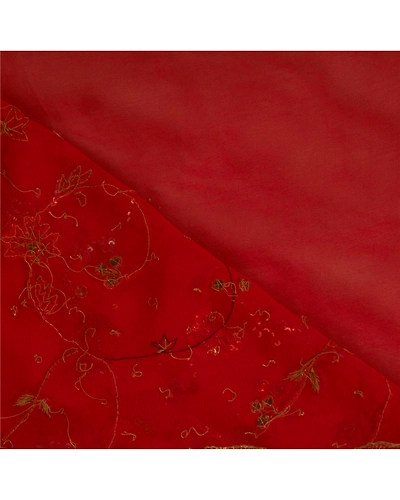 Sanskriti Vintage Red Sarees Pure Georgette Silk Hand Beaded 5 Yard Fabric Sari, PS-51069-Red-Hand Beaded-100% Pure Georgette Silk-4