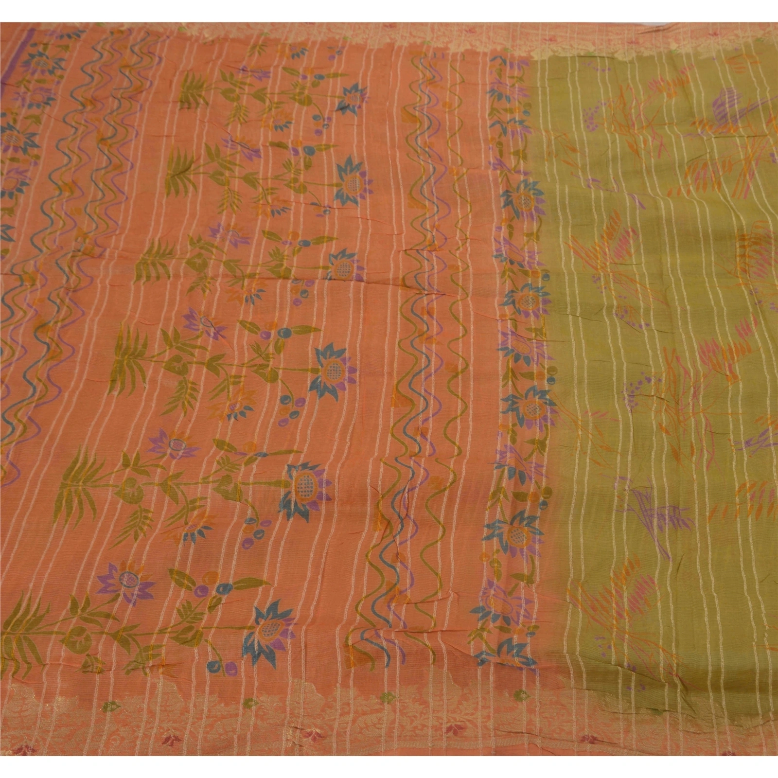 Sanskriti Vintage Peach Sarees 100% Pure Silk Woven Fabric 5 Yard Indian Sari, PS-51182-Peach-Woven Work-100% Pure Silk-1