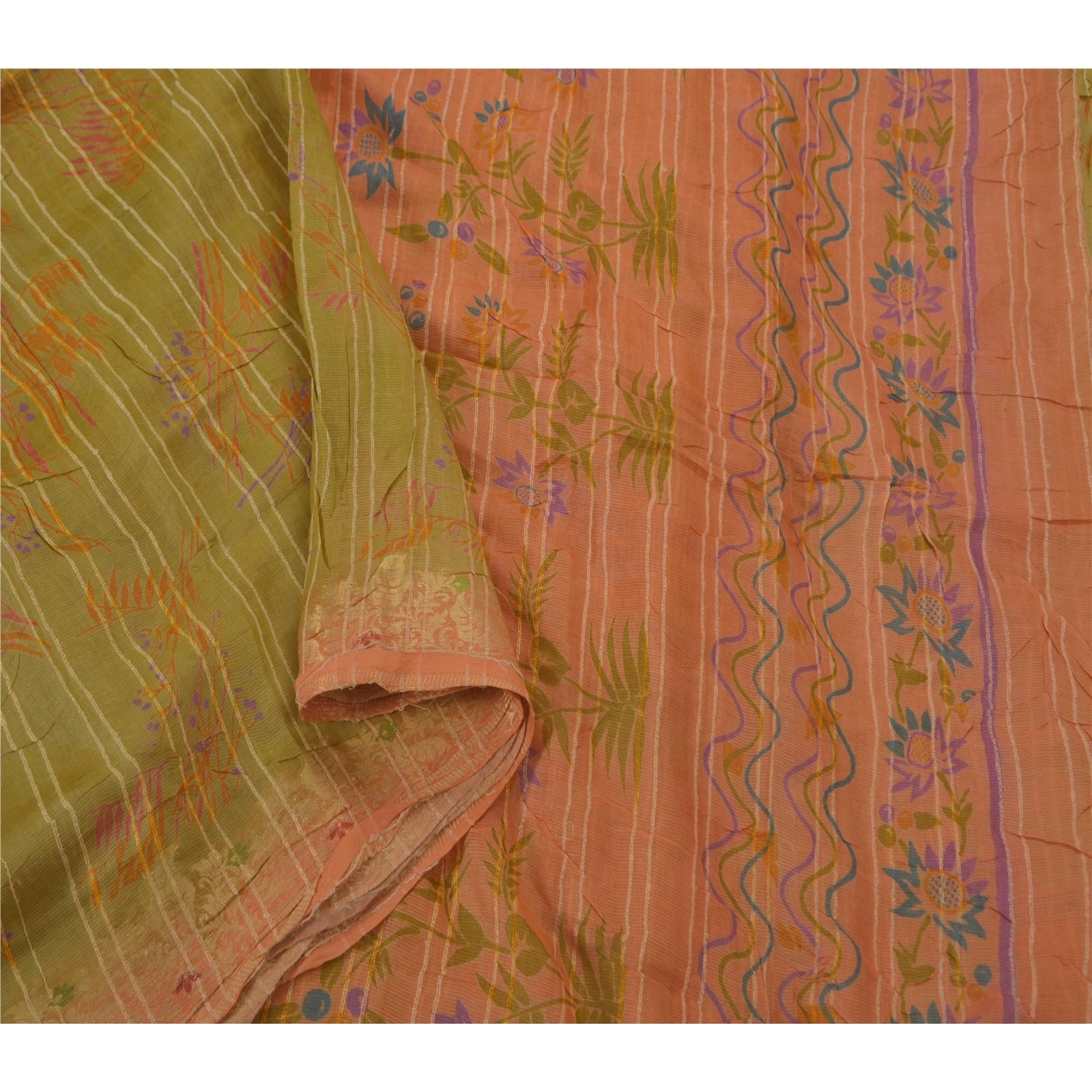 Sanskriti Vintage Peach Sarees 100% Pure Silk Woven Fabric 5 Yard Indian Sari, PS-51182-Peach-Woven Work-100% Pure Silk-3