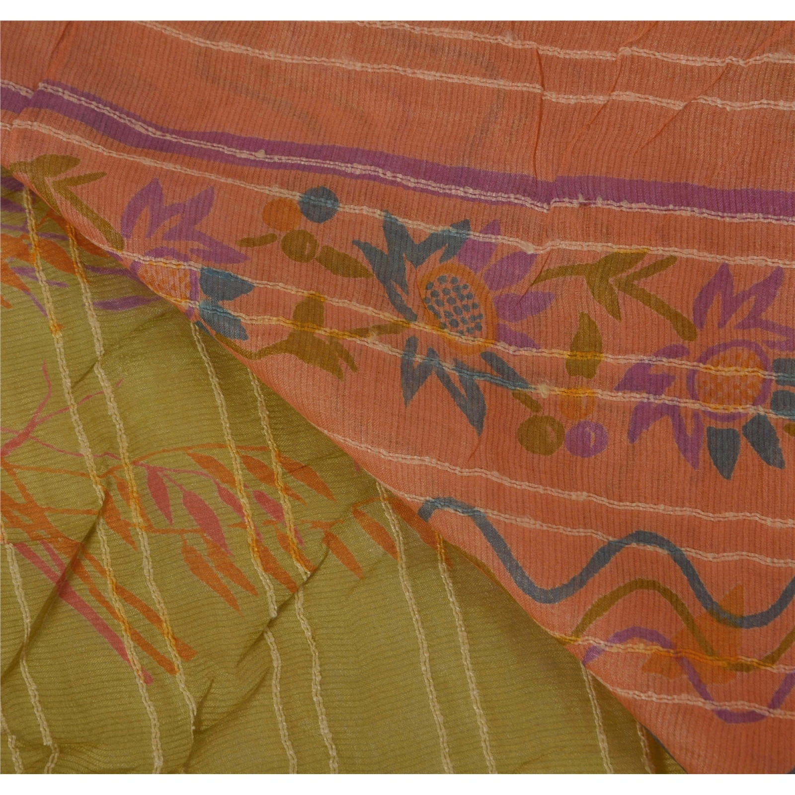 Sanskriti Vintage Peach Sarees 100% Pure Silk Woven Fabric 5 Yard Indian Sari, PS-51182-Peach-Woven Work-100% Pure Silk-4