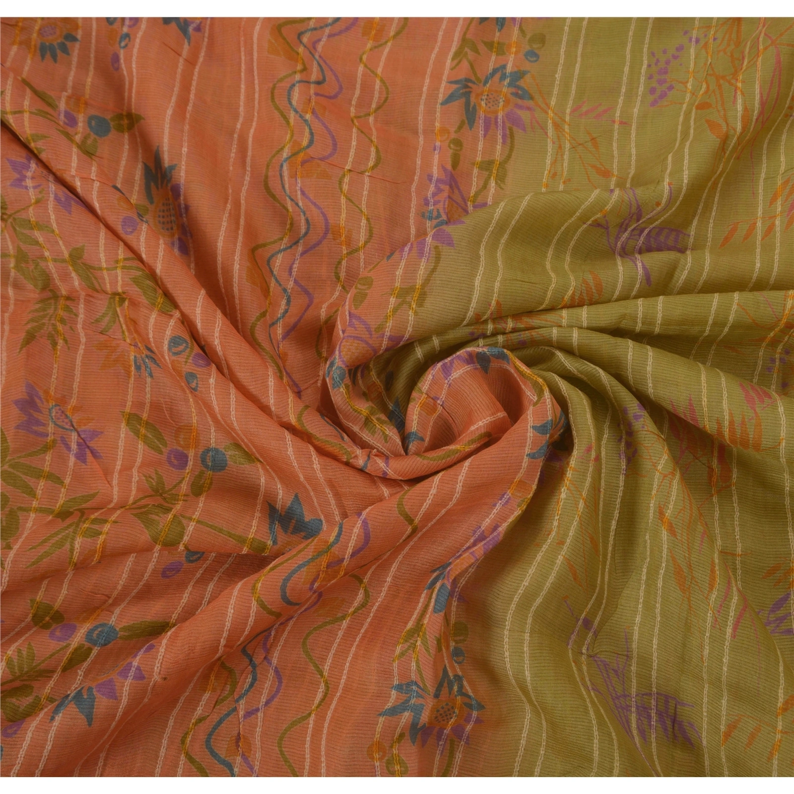 Sanskriti Vintage Peach Sarees 100% Pure Silk Woven Fabric 5 Yard Indian Sari, PS-51182-Peach-Woven Work-100% Pure Silk-6