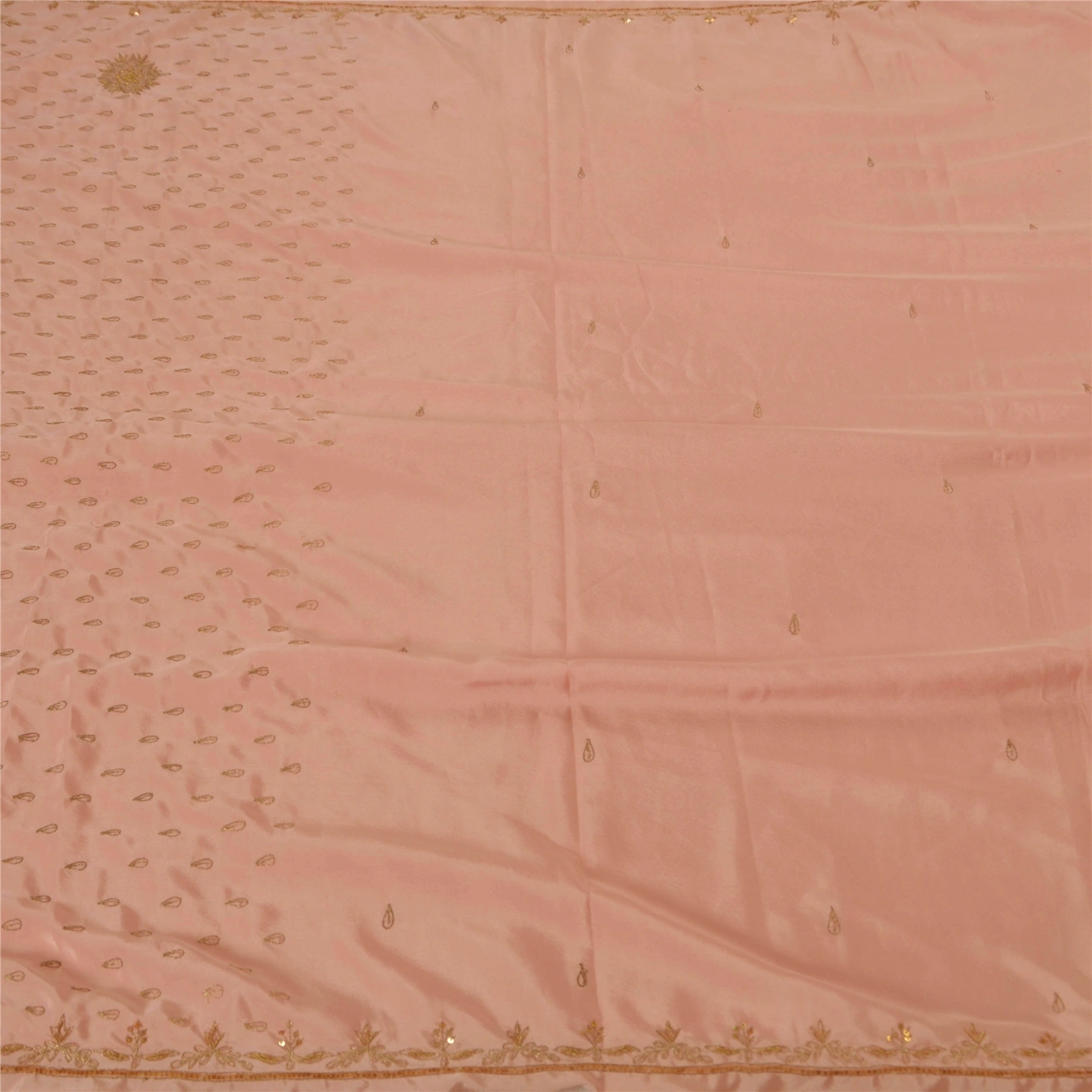 Sanskriti Vintage Peach Sarees Art Silk Hand Beaded Fabric Premium Craft Sari, PS-51203-Peach-Zari/ Zardozi Work-Art Silk-1