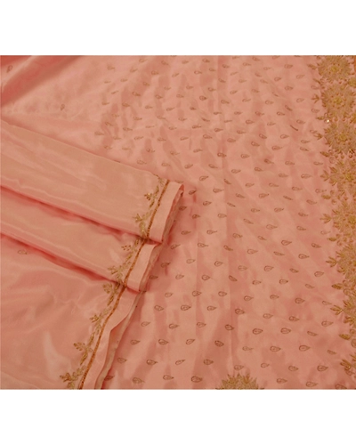 Sanskriti Vintage Peach Sarees Art Silk Hand Beaded Fabric Premium Craft Sari, PS-51203-Peach-Zari/ Zardozi Work-Art Silk-2