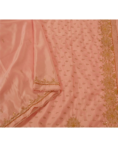 Sanskriti Vintage Peach Sarees Art Silk Hand Beaded Fabric Premium Craft Sari, PS-51203-Peach-Zari/ Zardozi Work-Art Silk-3