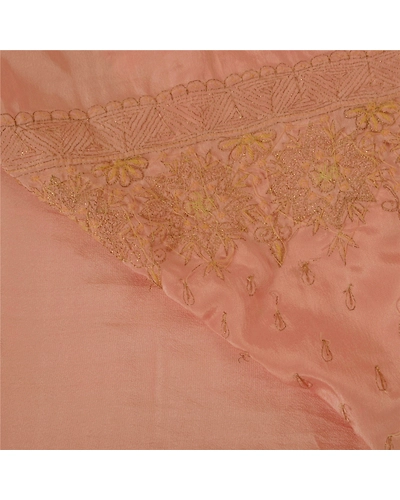 Sanskriti Vintage Peach Sarees Art Silk Hand Beaded Fabric Premium Craft Sari, PS-51203-Peach-Zari/ Zardozi Work-Art Silk-4