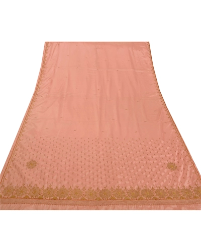 Sanskriti Vintage Peach Sarees Art Silk Hand Beaded Fabric Premium Craft Sari, PS-51203-Peach-Zari/ Zardozi Work-Art Silk-7