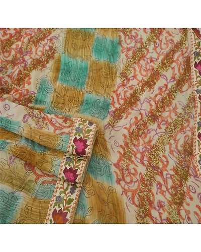 Sanskriti Vintage Cream Sarees Blend Georgette Embroidered Printed Fabric Sari, PS-51293-Cream-Thread Work-Blend Georgette-2