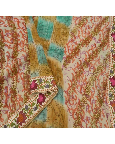 Sanskriti Vintage Cream Sarees Blend Georgette Embroidered Printed Fabric Sari, PS-51293-Cream-Thread Work-Blend Georgette-3