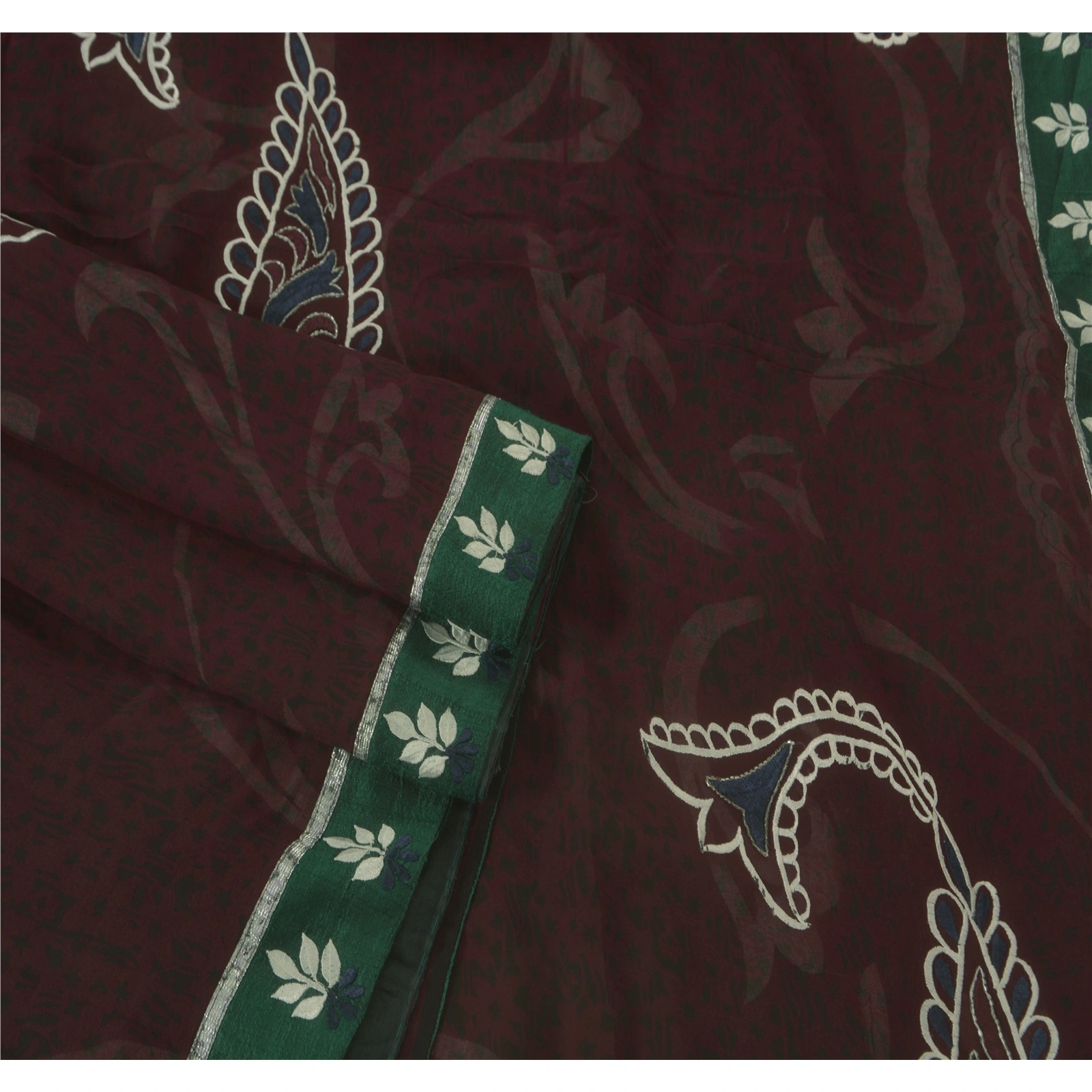 Sanskriti Vintage Black Sarees Pure Georgette Silk Hand Beaded Fabric 5 Yd Sari, PS-51301-Black-Thread Work-100% Pure Georgette Silk-3