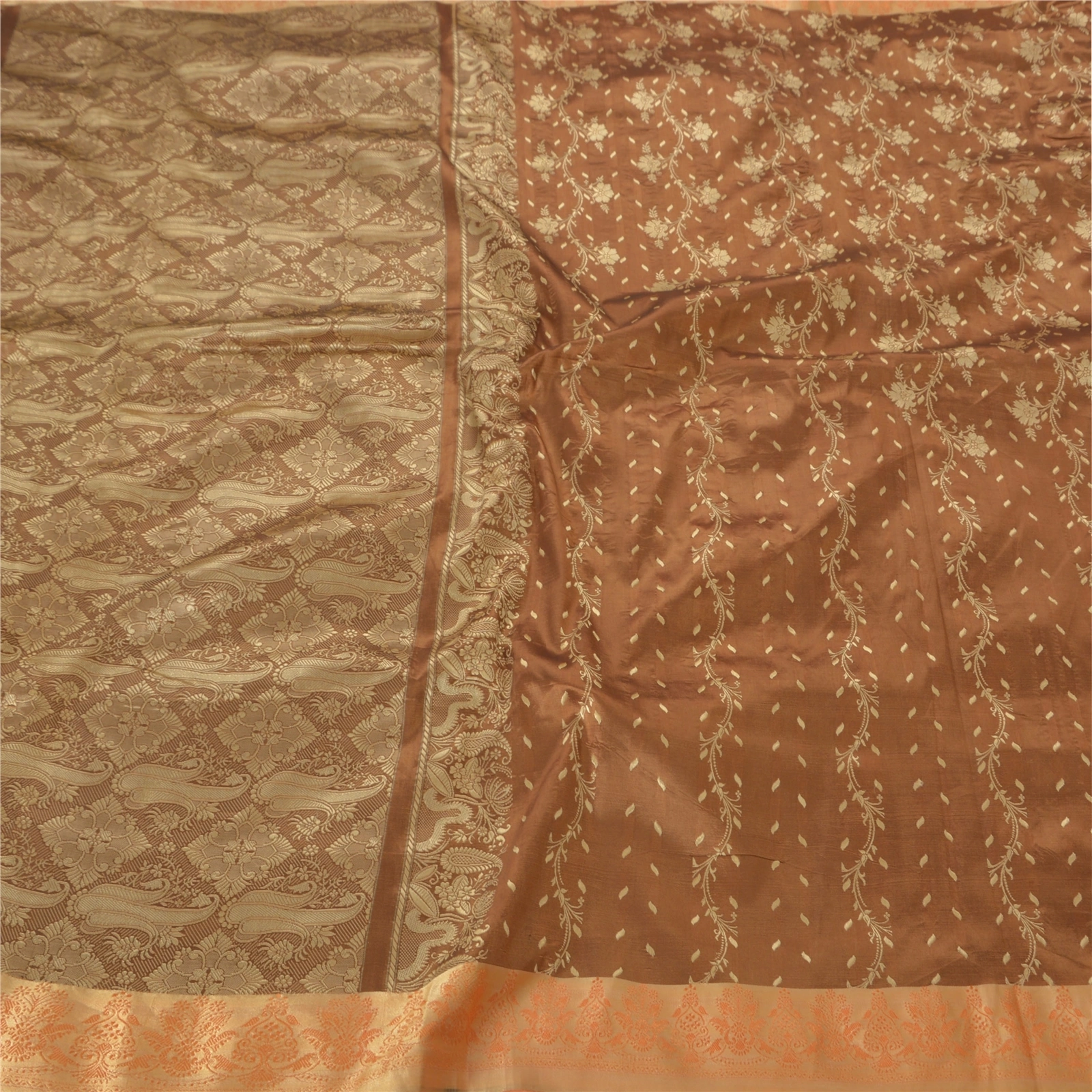 Sanskriti Vintage Brown Sarees Art Silk Woven Craft Fabric Premium 5 Yard Sari, PS-51303-Brown-Woven Work-Art Silk-1