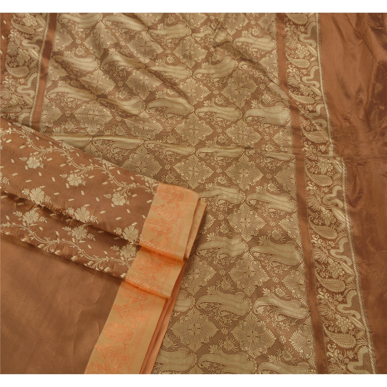 Sanskriti Vintage Brown Sarees Art Silk Woven Craft Fabric Premium 5 Yard Sari, PS-51303-Brown-Woven Work-Art Silk-2