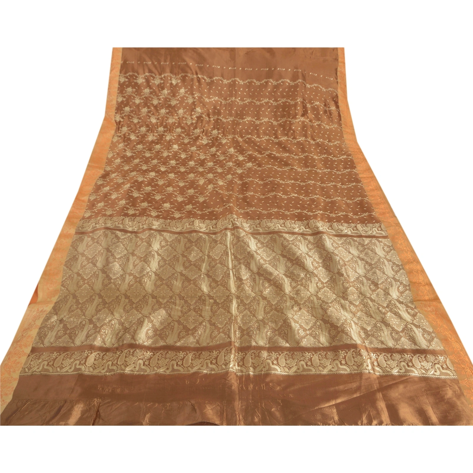 Sanskriti Vintage Brown Sarees Art Silk Woven Craft Fabric Premium 5 Yard Sari, PS-51303-Brown-Woven Work-Art Silk-7