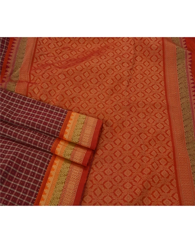 Sanskriti Vintage Dark Red Sarees Art Silk Woven Craft Fabric Premium 5 Yd Sari, PS-51333-Dark Red-Woven Work-Art Silk-2