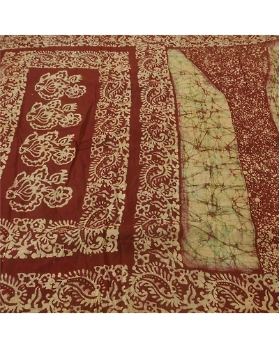 Sanskriti Vintage Cream Sarees Pure Cotton Batik Work Craft Fabric Premium Sari, PS-51360-Cream-Batik Work-100% Pure Cotton-1