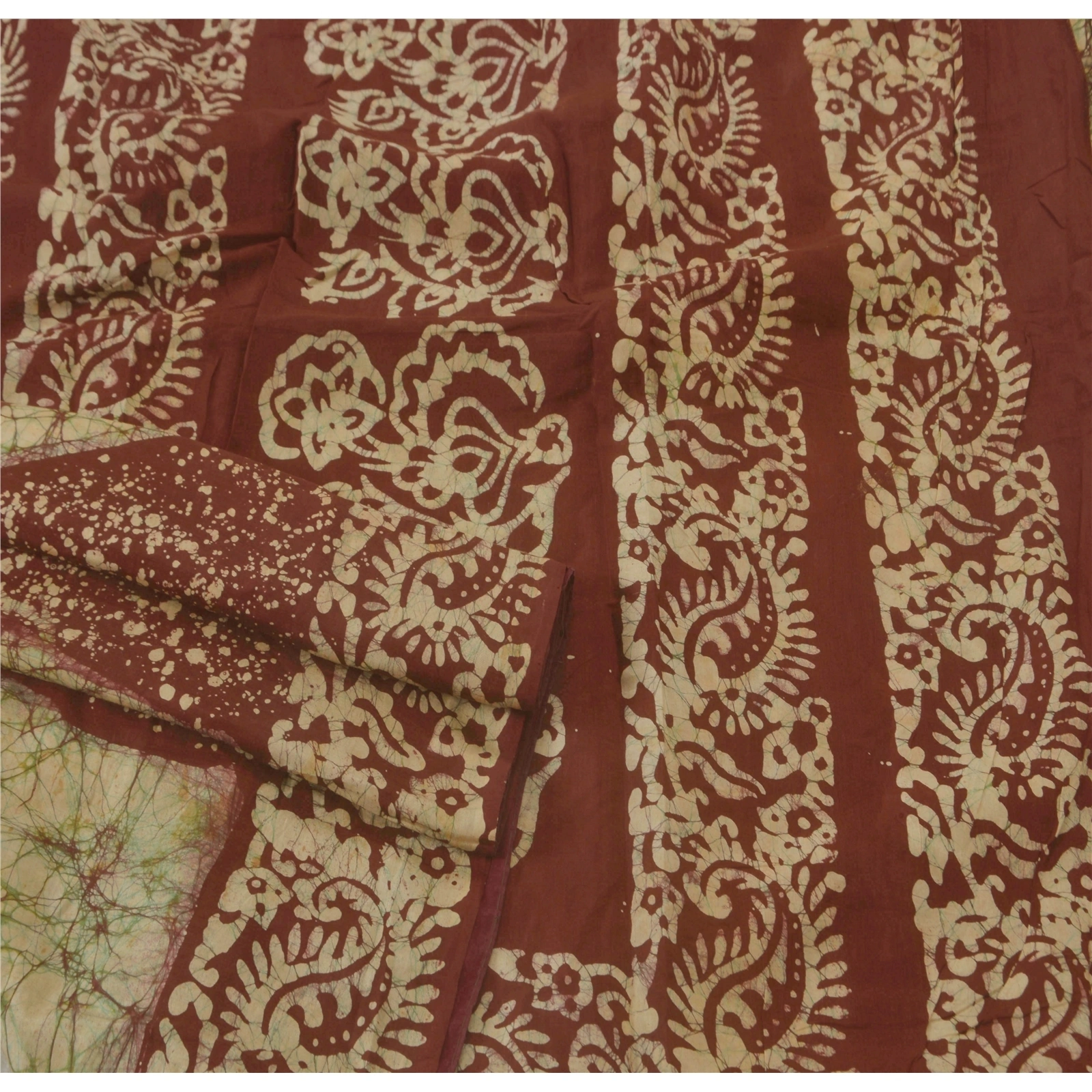 Sanskriti Vintage Cream Sarees Pure Cotton Batik Work Craft Fabric Premium Sari, PS-51360-Cream-Batik Work-100% Pure Cotton-2