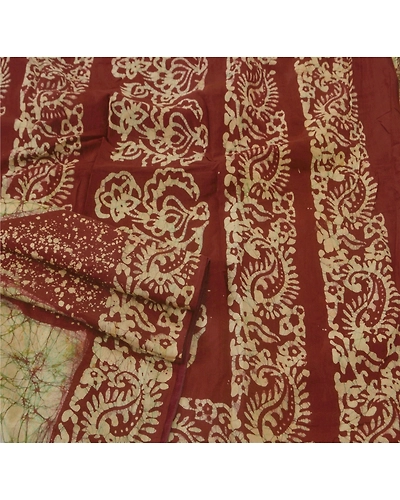 Sanskriti Vintage Cream Sarees Pure Cotton Batik Work Craft Fabric Premium Sari, PS-51360-Cream-Batik Work-100% Pure Cotton-2