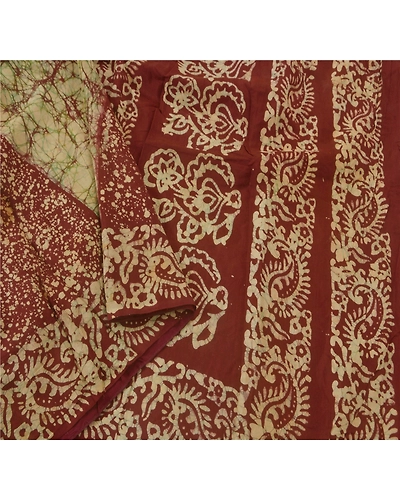 Sanskriti Vintage Cream Sarees Pure Cotton Batik Work Craft Fabric Premium Sari, PS-51360-Cream-Batik Work-100% Pure Cotton-3