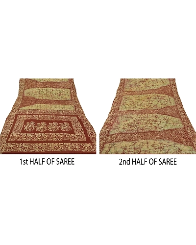 Sanskriti Vintage Cream Sarees Pure Cotton Batik Work Craft Fabric Premium Sari, PS-51360-Cream-Batik Work-100% Pure Cotton-5