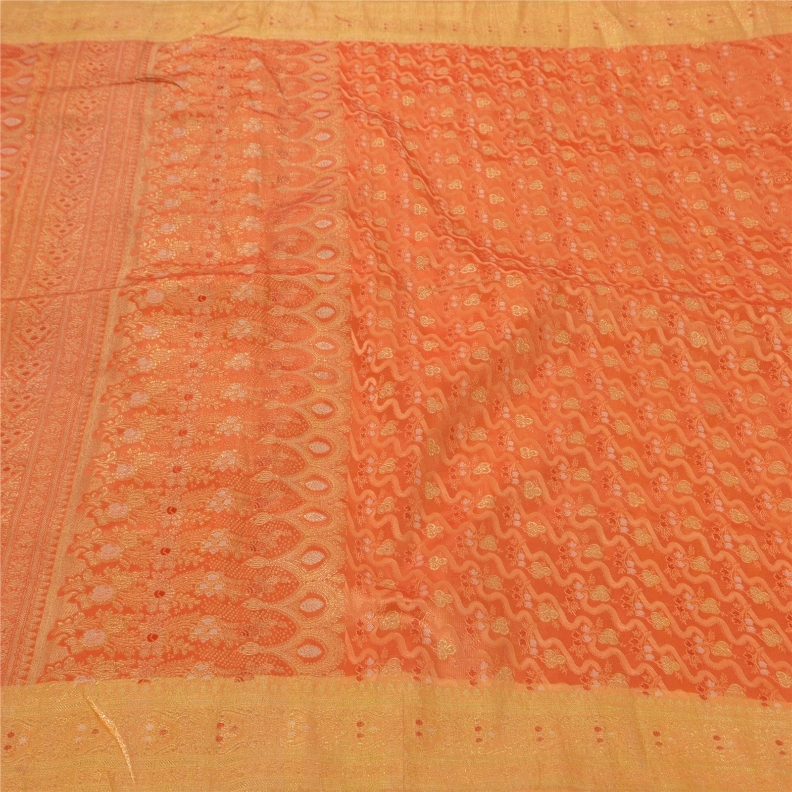 Sanskriti Vintage Orange Sarees Art Silk Woven Brocade Fabric Cultural 5 Yd Sari, PS-51365-Orange-Zari Work-Art Silk-1