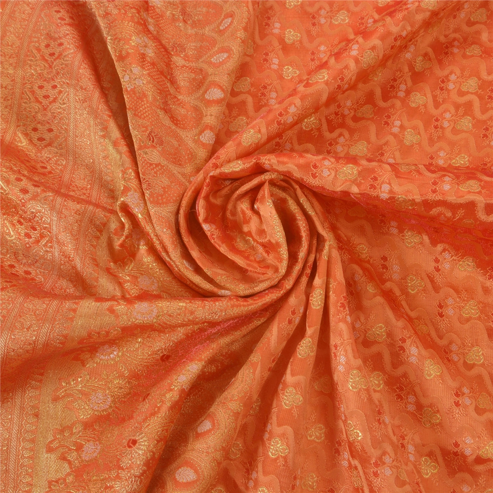 Sanskriti Vintage Orange Sarees Art Silk Woven Brocade Fabric Cultural 5 Yd Sari, PS-51365-Orange-Zari Work-Art Silk-6