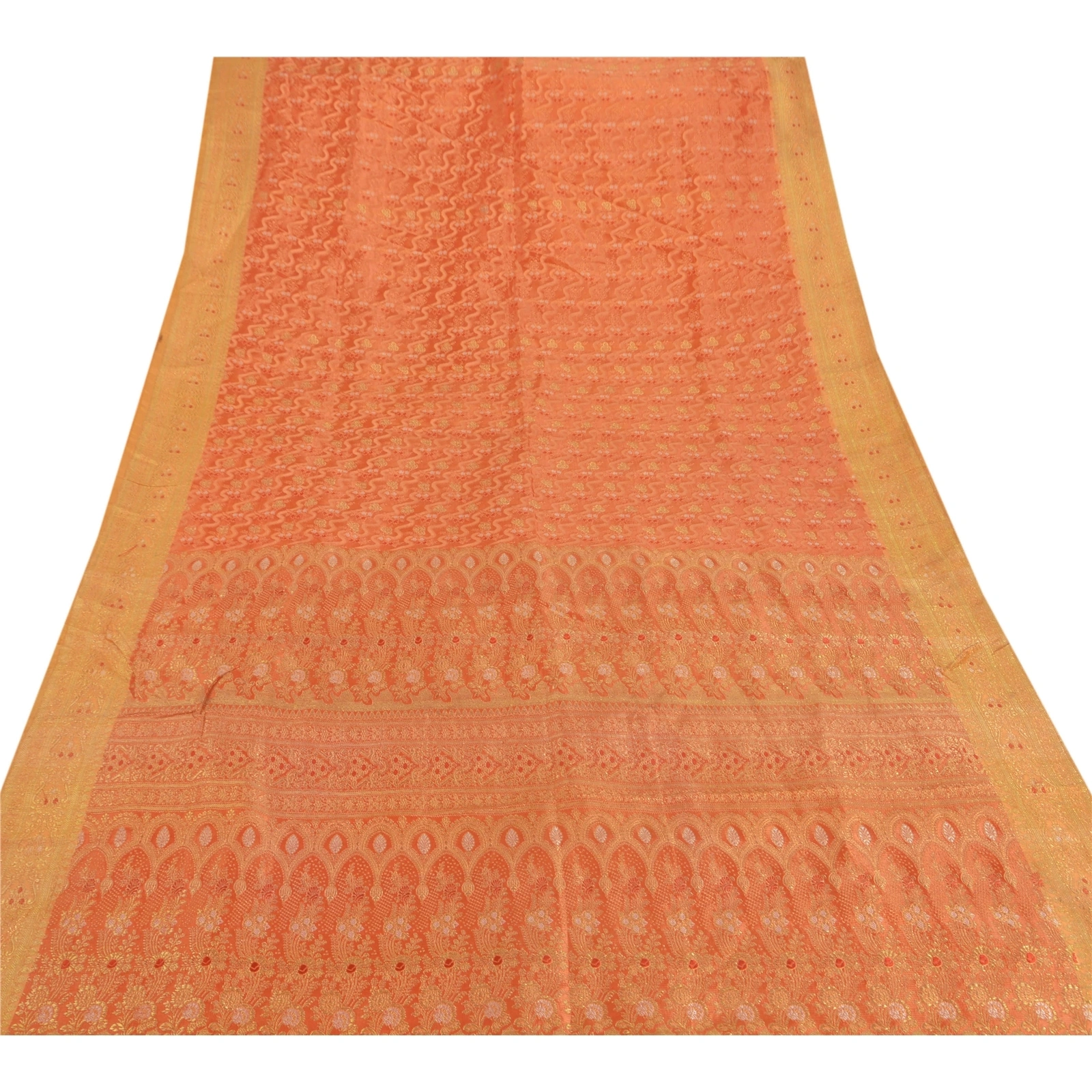 Sanskriti Vintage Orange Sarees Art Silk Woven Brocade Fabric Cultural 5 Yd Sari, PS-51365-Orange-Zari Work-Art Silk-7