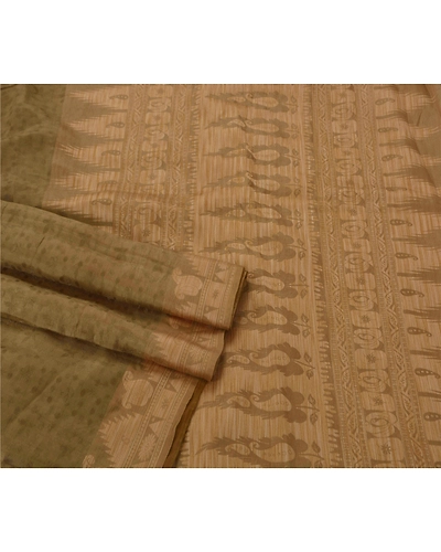 Sanskriti Vintage Green Sarees Pure Silk Woven Work Craft Fabric 5Yd Sari Floral, PS-51373-Green-Woven Work-Pure Silk-2