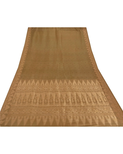 Sanskriti Vintage Green Sarees Pure Silk Woven Work Craft Fabric 5Yd Sari Floral, PS-51373-Green-Woven Work-Pure Silk-8