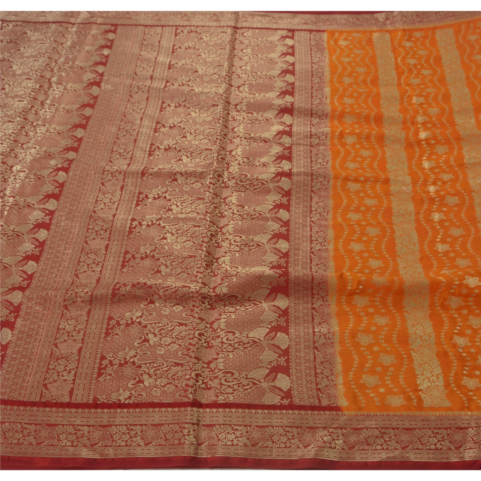 Sanskriti Vintage Orange Sarees Art Silk Brocade Woven Craft Fabric Ethnic Sari, PS-51414-Orange-Zari Work-Art Silk-1