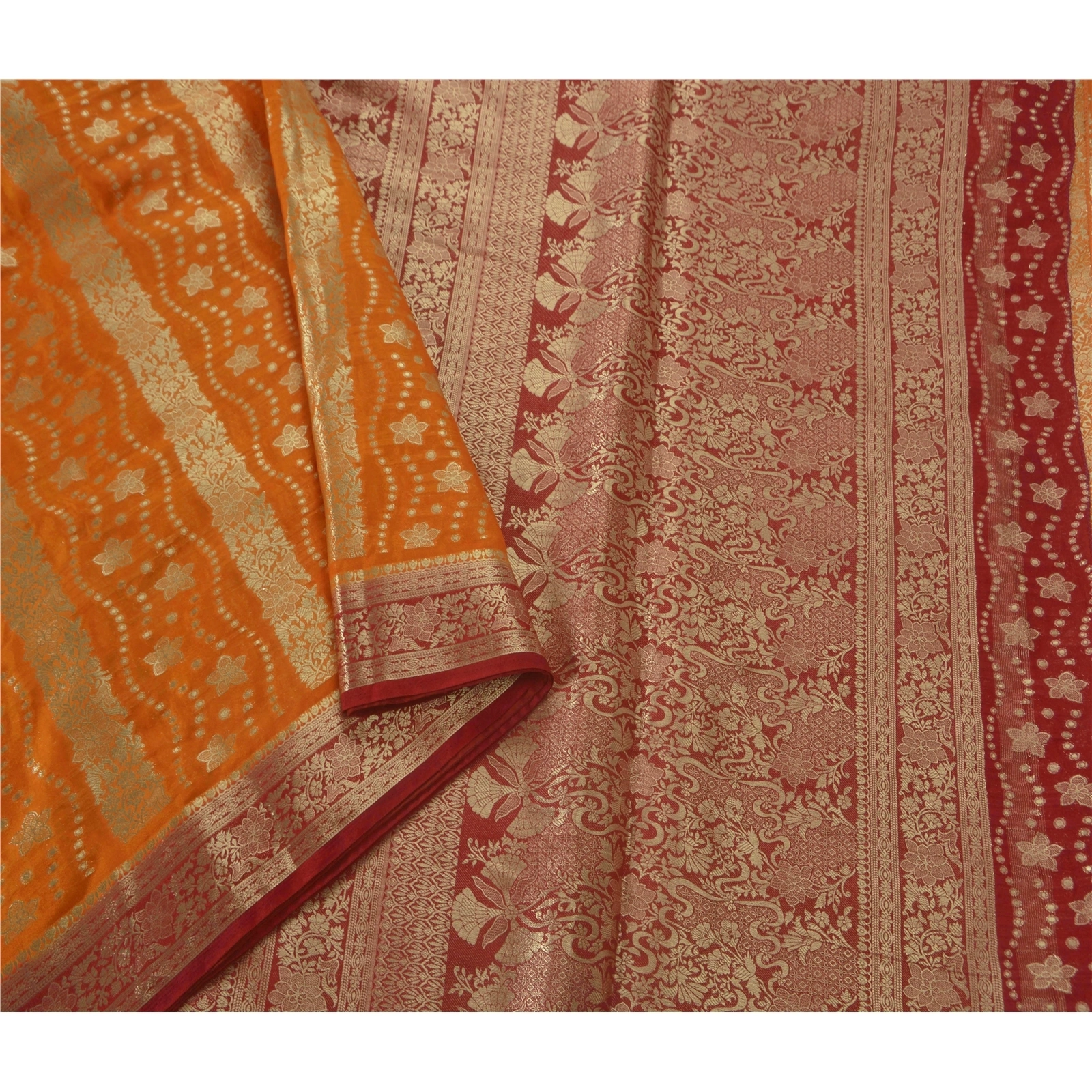 Sanskriti Vintage Orange Sarees Art Silk Brocade Woven Craft Fabric Ethnic Sari, PS-51414-Orange-Zari Work-Art Silk-3