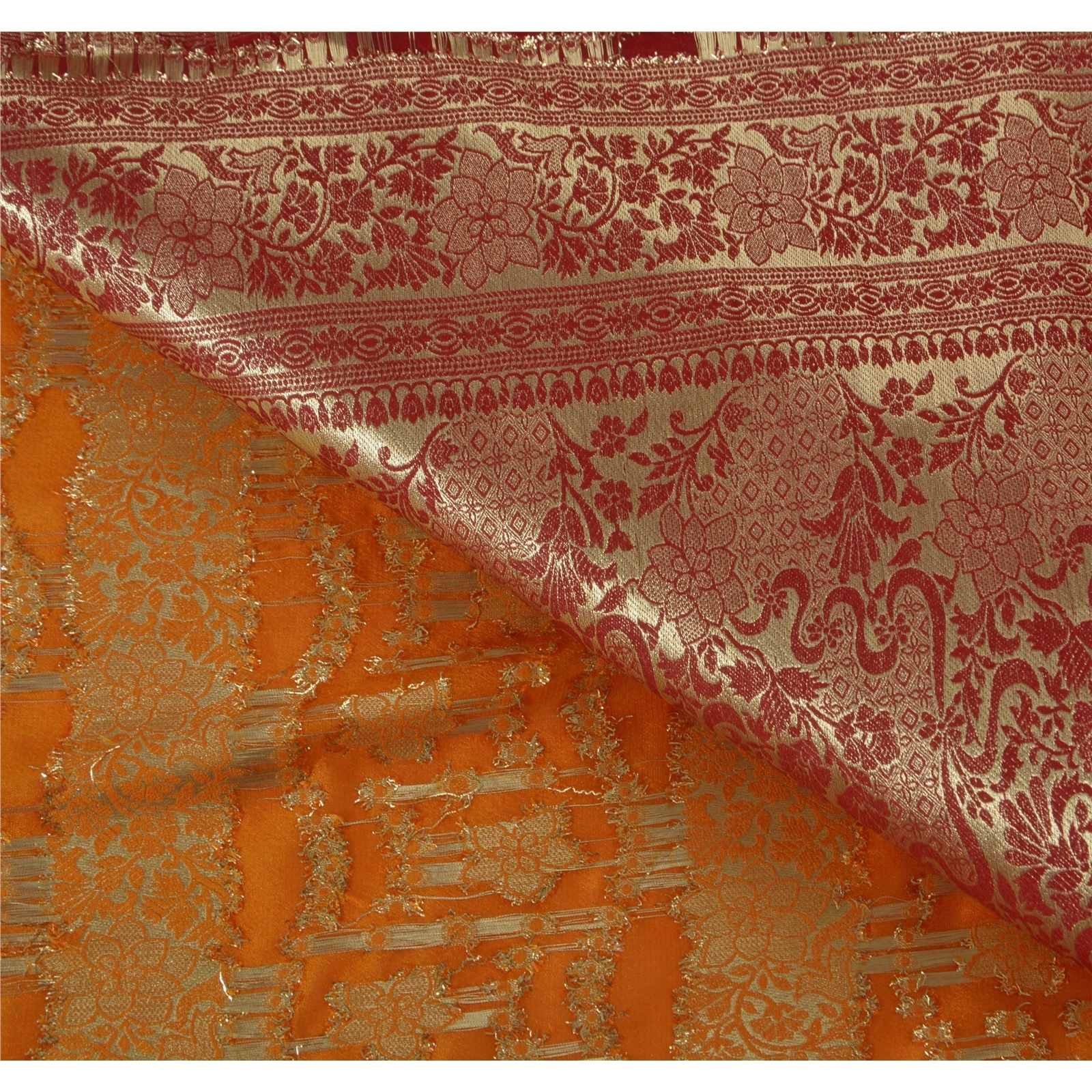 Sanskriti Vintage Orange Sarees Art Silk Brocade Woven Craft Fabric Ethnic Sari, PS-51414-Orange-Zari Work-Art Silk-4