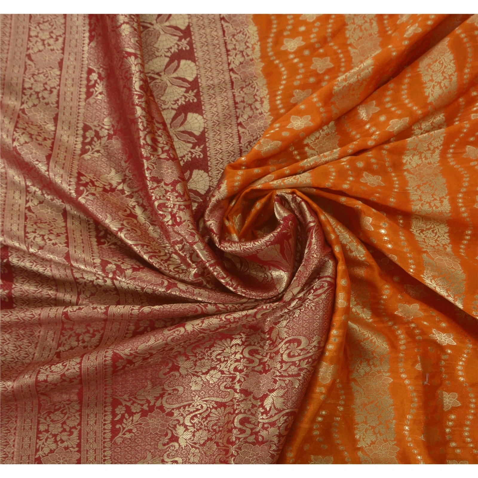 Sanskriti Vintage Orange Sarees Art Silk Brocade Woven Craft Fabric Ethnic Sari, PS-51414-Orange-Zari Work-Art Silk-6