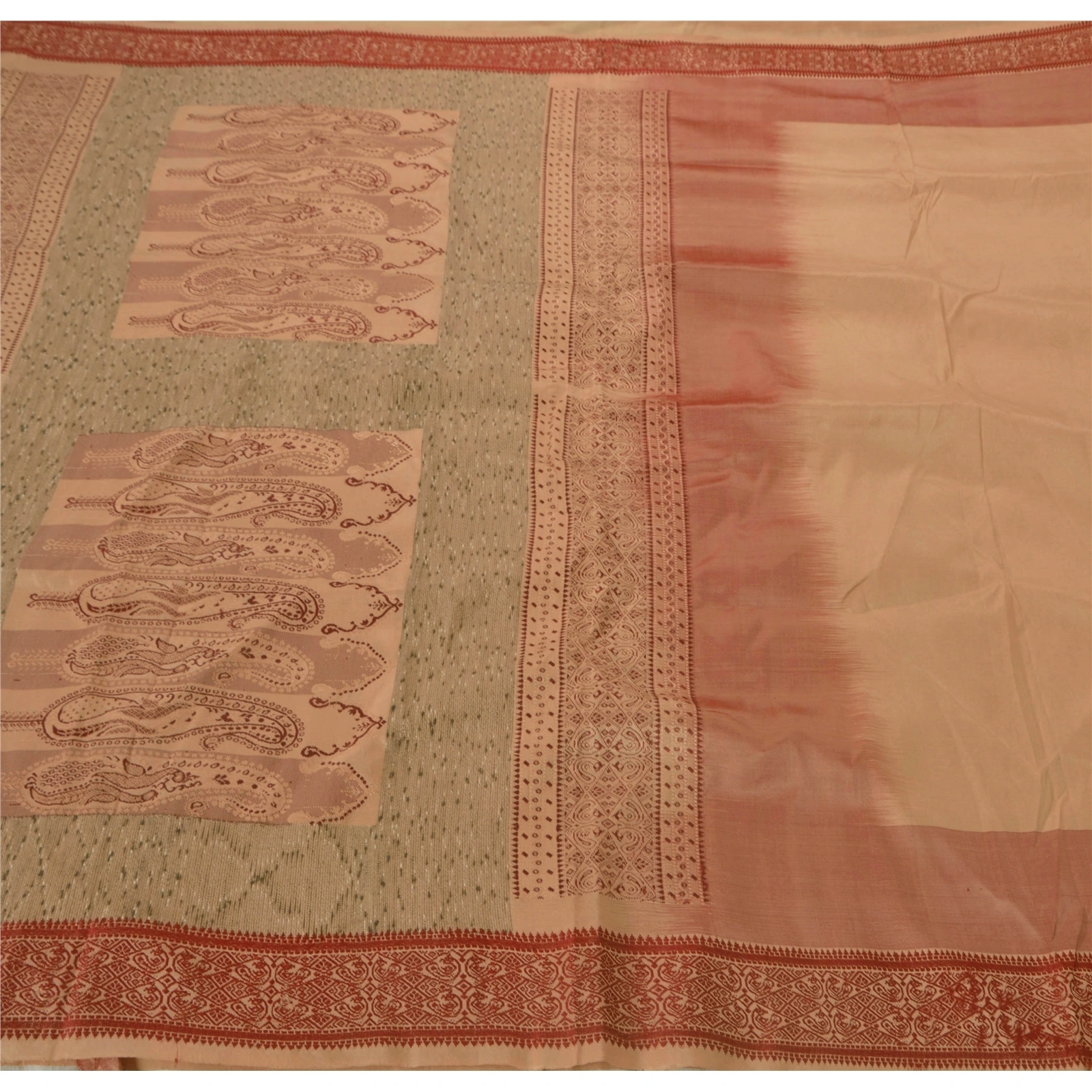 Sanskriti Vintage Cream Sarees Pure Silk Woven Craft Fabric Premium 5 Yard Sari, PS-51416-Cream-Thread Work-100% Pure Silk-1