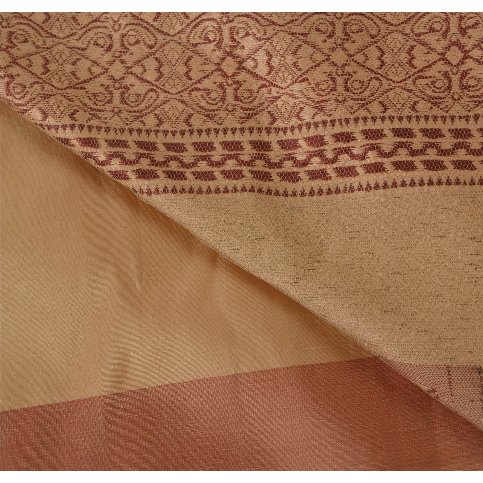 Sanskriti Vintage Cream Sarees Pure Silk Woven Craft Fabric Premium 5 Yard Sari, PS-51416-Cream-Thread Work-100% Pure Silk-4