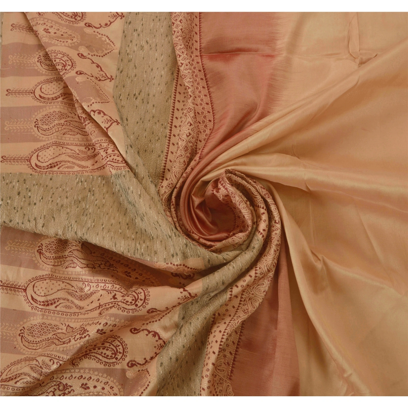 Sanskriti Vintage Cream Sarees Pure Silk Woven Craft Fabric Premium 5 Yard Sari, PS-51416-Cream-Thread Work-100% Pure Silk-6