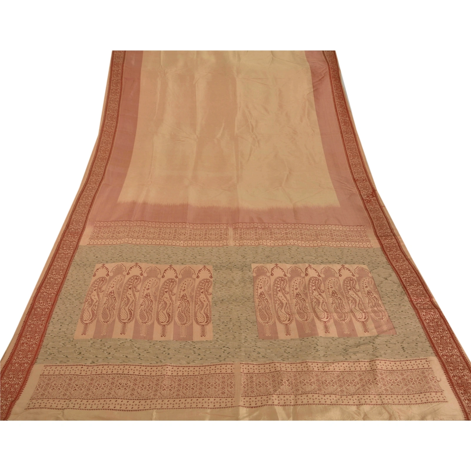 Sanskriti Vintage Cream Sarees Pure Silk Woven Craft Fabric Premium 5 Yard Sari, PS-51416-Cream-Thread Work-100% Pure Silk-7