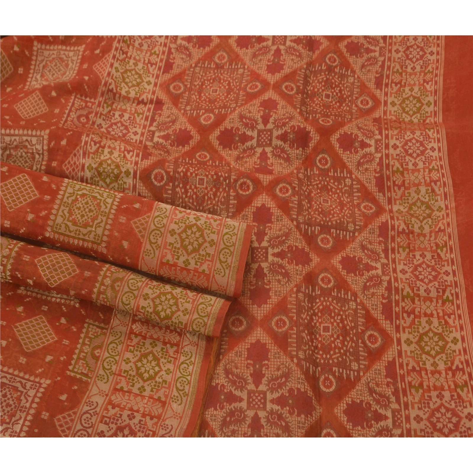 Sanskriti Vintage Orange Sarees 100% Pure Silk Woven Fabric Craft Premium Sari, PS-51466-Orange-Woven Work-100% Pure Silk-2