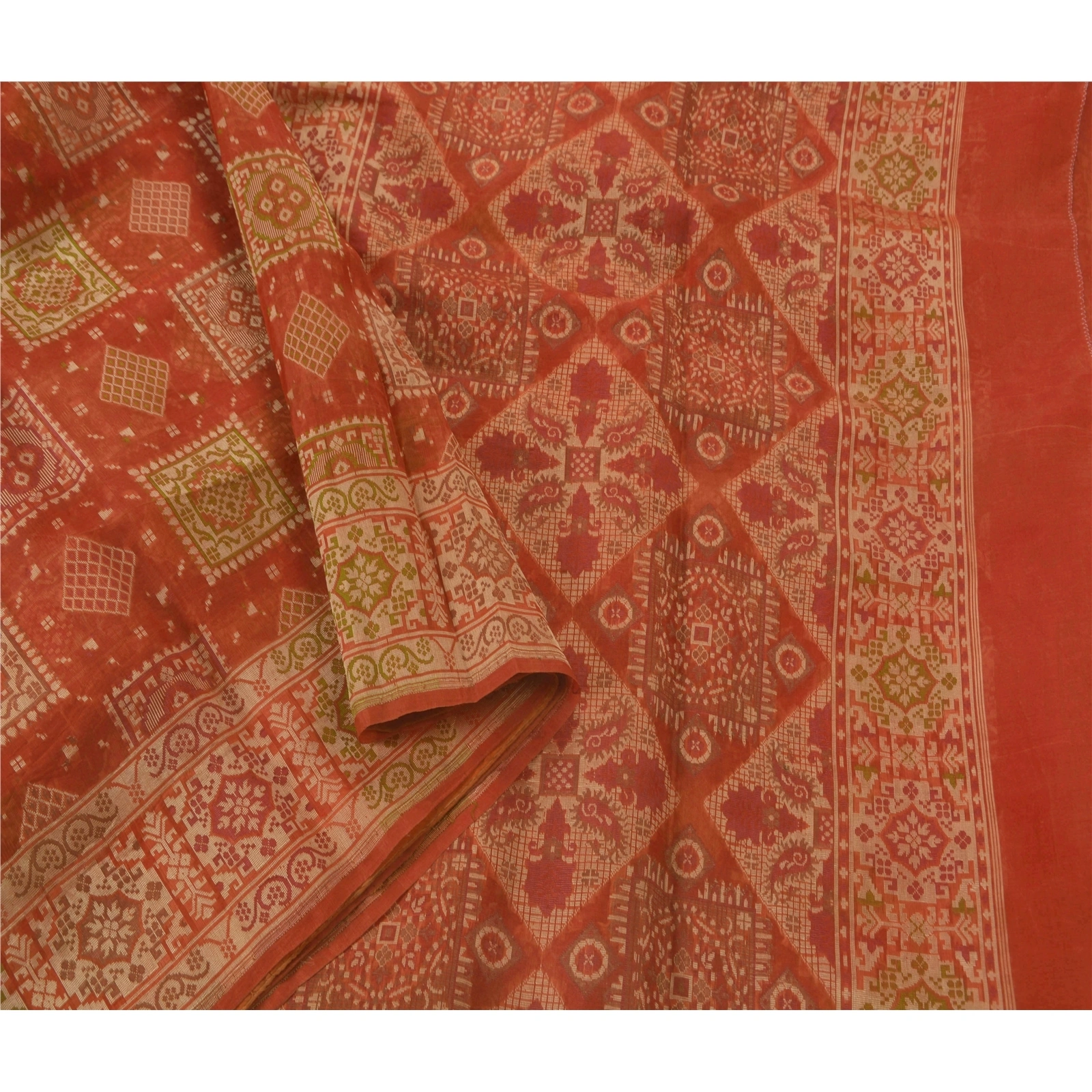 Sanskriti Vintage Orange Sarees 100% Pure Silk Woven Fabric Craft Premium Sari, PS-51466-Orange-Woven Work-100% Pure Silk-3