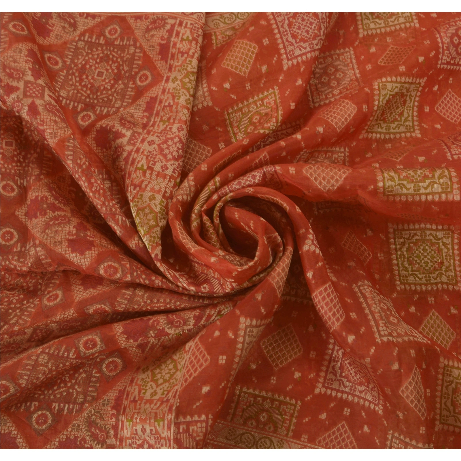 Sanskriti Vintage Orange Sarees 100% Pure Silk Woven Fabric Craft Premium Sari, PS-51466-Orange-Woven Work-100% Pure Silk-6