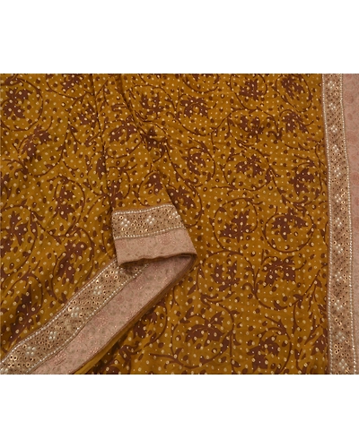 Sanskriti Vintage Green Sarees Pure Georgette Silk Hand Beaded Fabric Craft Sari, PS-51486-Green-Beads/Painted Work-100% Pure Georgette Silk-3