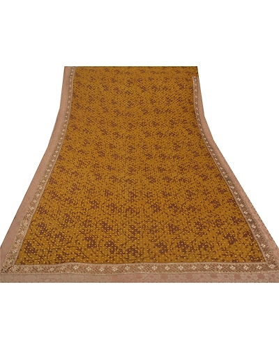 Sanskriti Vintage Green Sarees Pure Georgette Silk Hand Beaded Fabric Craft Sari, PS-51486-Green-Beads/Painted Work-100% Pure Georgette Silk-7