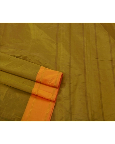Sanskriti Vintage Green Indian Sari Art Silk Woven Craft Fabric 5 Yard Sarees, PS-51502-Green-Woven Work-Art Silk-3