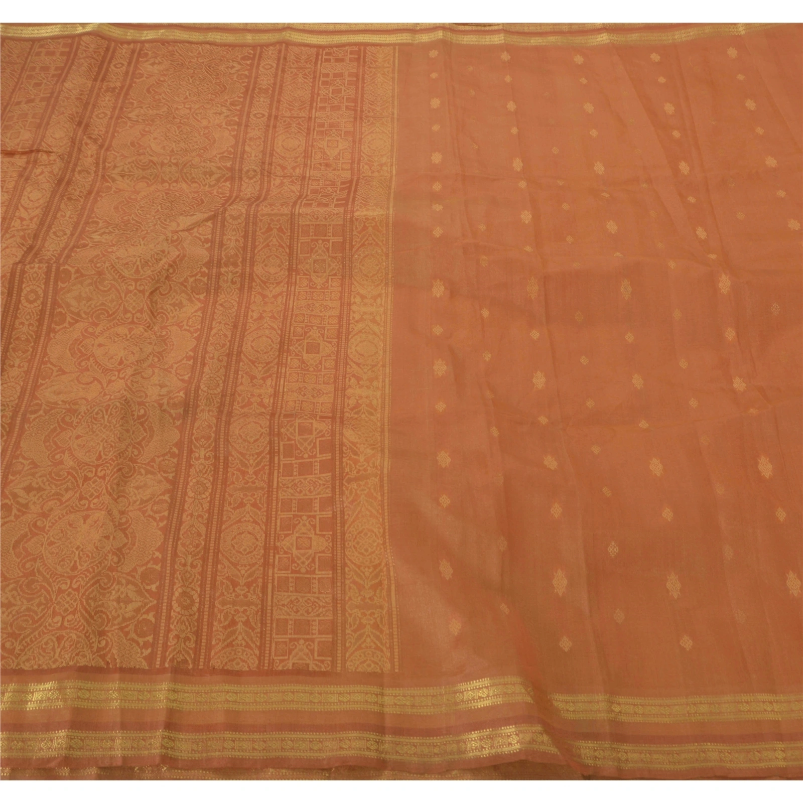 Sanskriti Vintage Orange Sarees Pure Silk Woven Work Craft Fabric Premium Sari, PS-51524-Orange-Woven Work-100% Pure Silk-1