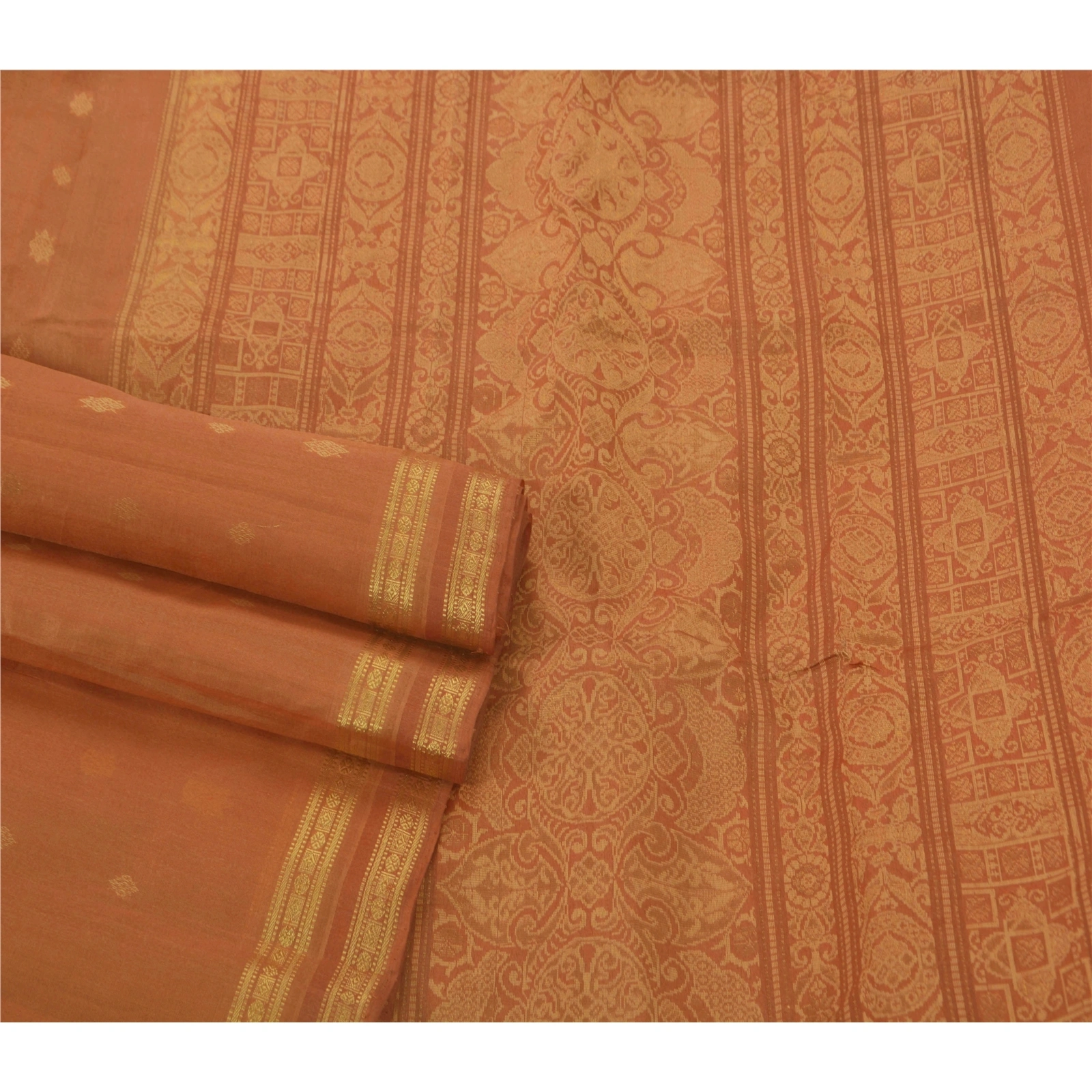 Sanskriti Vintage Orange Sarees Pure Silk Woven Work Craft Fabric Premium Sari, PS-51524-Orange-Woven Work-100% Pure Silk-2