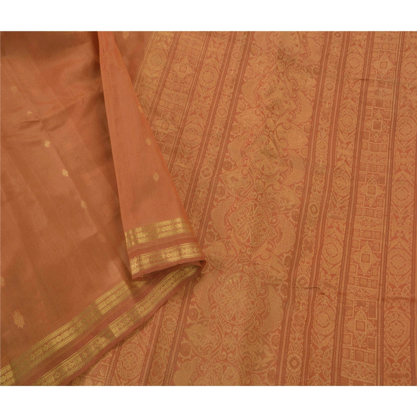 Sanskriti Vintage Orange Sarees Pure Silk Woven Work Craft Fabric Premium Sari, PS-51524-Orange-Woven Work-100% Pure Silk-3