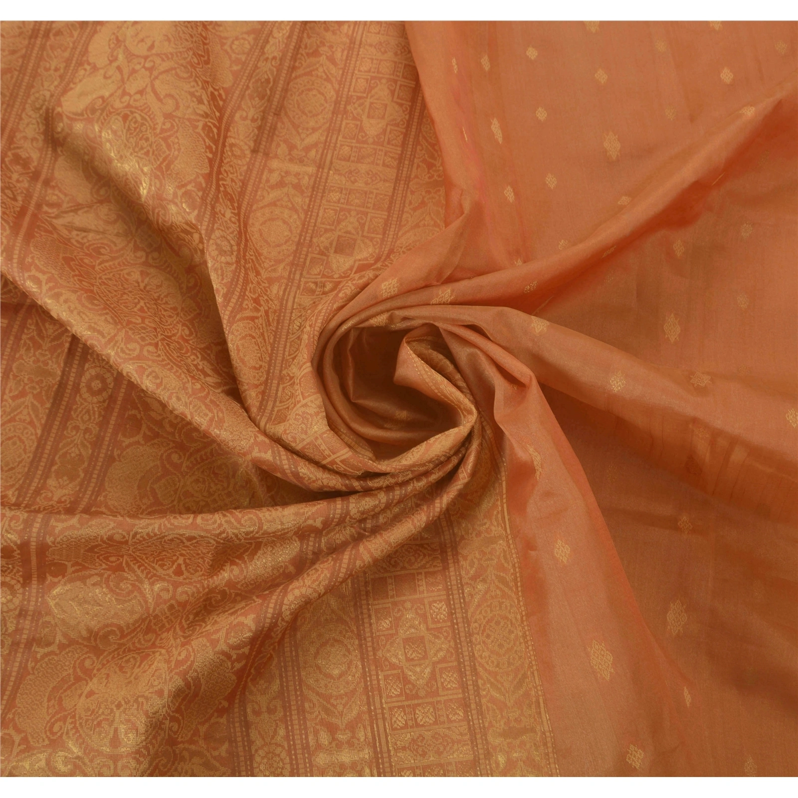 Sanskriti Vintage Orange Sarees Pure Silk Woven Work Craft Fabric Premium Sari, PS-51524-Orange-Woven Work-100% Pure Silk-6