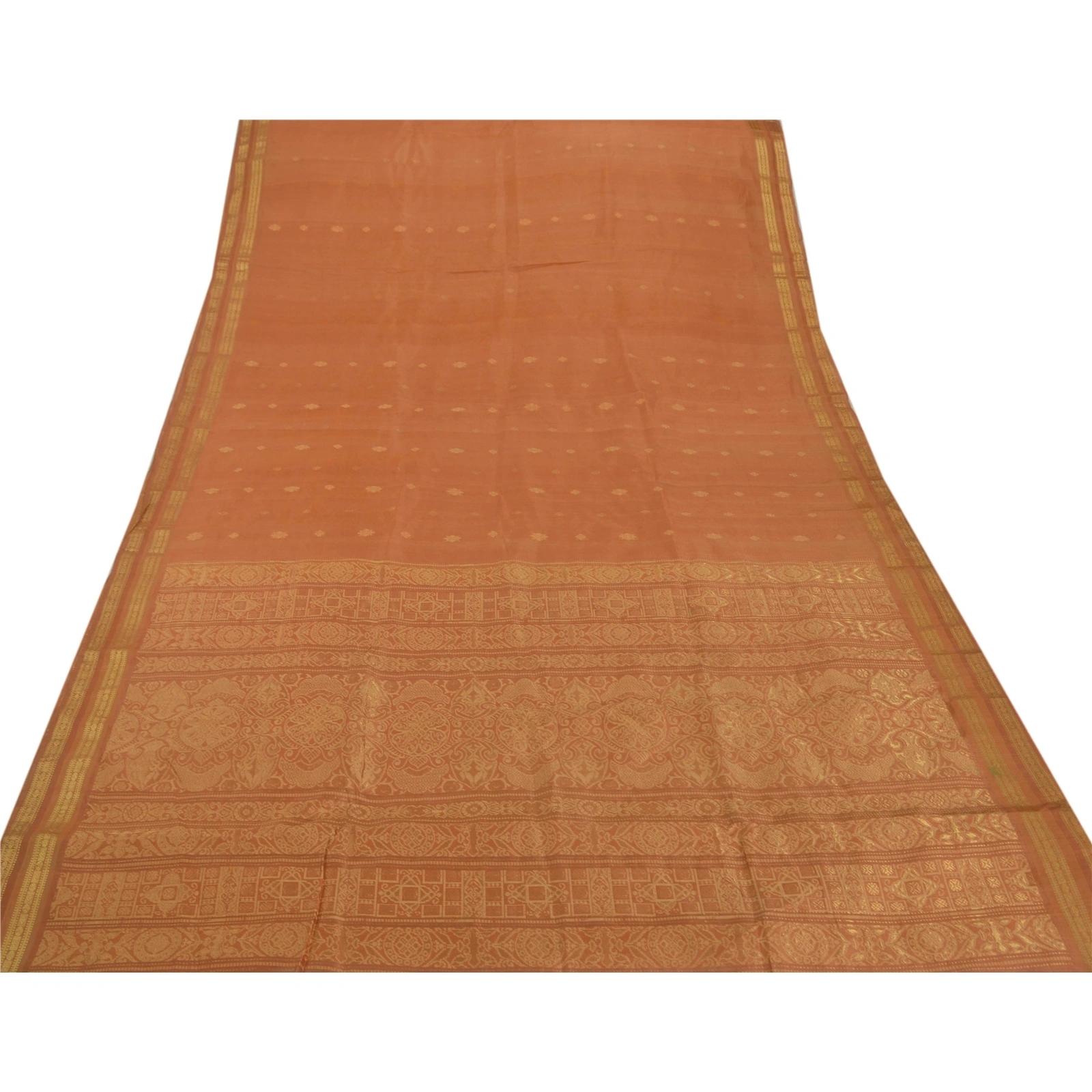 Sanskriti Vintage Orange Sarees Pure Silk Woven Work Craft Fabric Premium Sari, PS-51524-Orange-Woven Work-100% Pure Silk-7