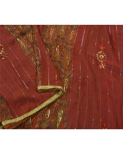 Sanskriti Vintage Orange Sarees Blend Georgette Hand Beaded Fabric Ethnic Sari, PS-51540-Orange-Sequins/Glass Beads-Blend Georgette-3